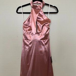 Pink Satin Lulus' halter bodycon mini dress